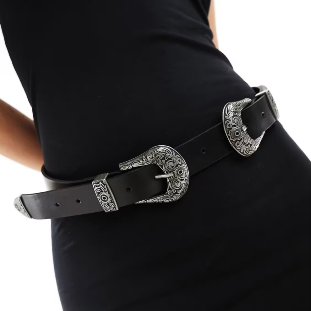 ASOS Black Belt with Silver Buckle